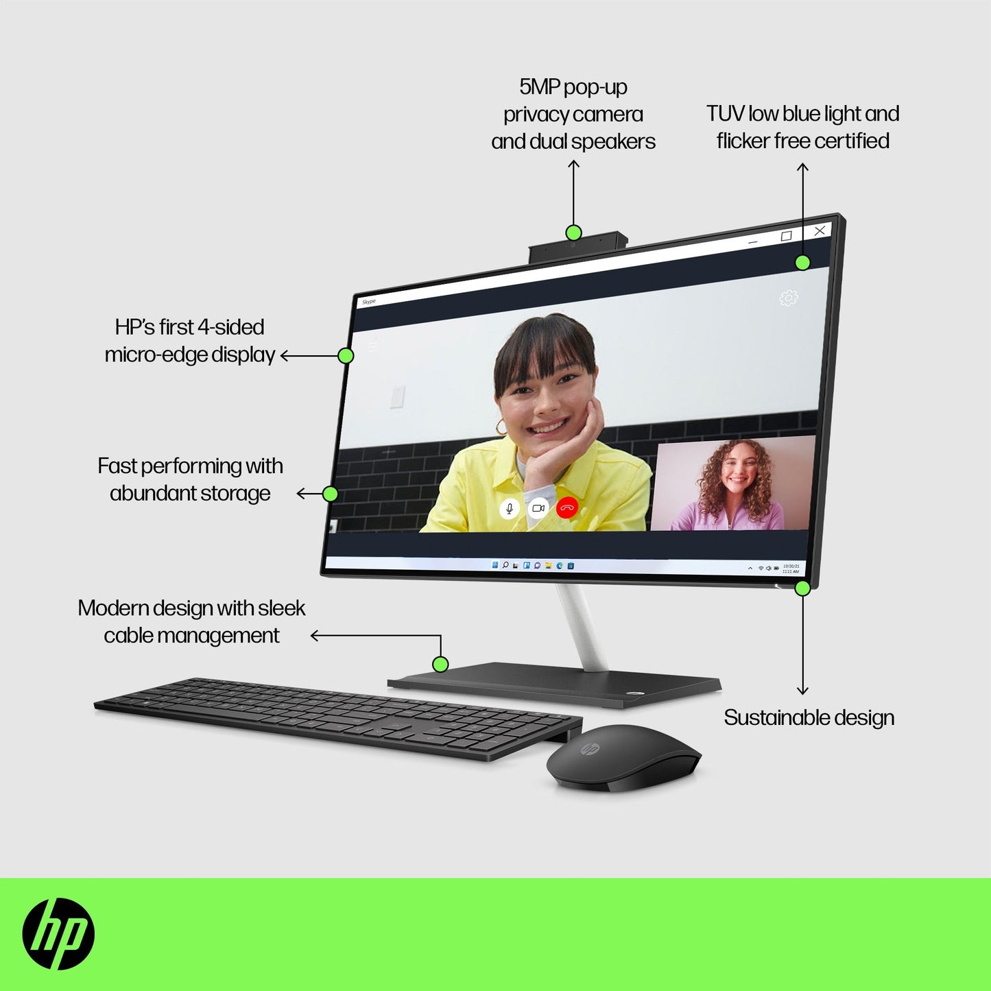 HP 24 -ck0000na AMD Ryzen™ 5 60.5 cm (23.8") 1920 x 1080 pixels 8 GB DDR4-SDRAM 256 GB SSD All-in-One PC Windows 11 Home Wi-Fi 5 (802.11ac) Black