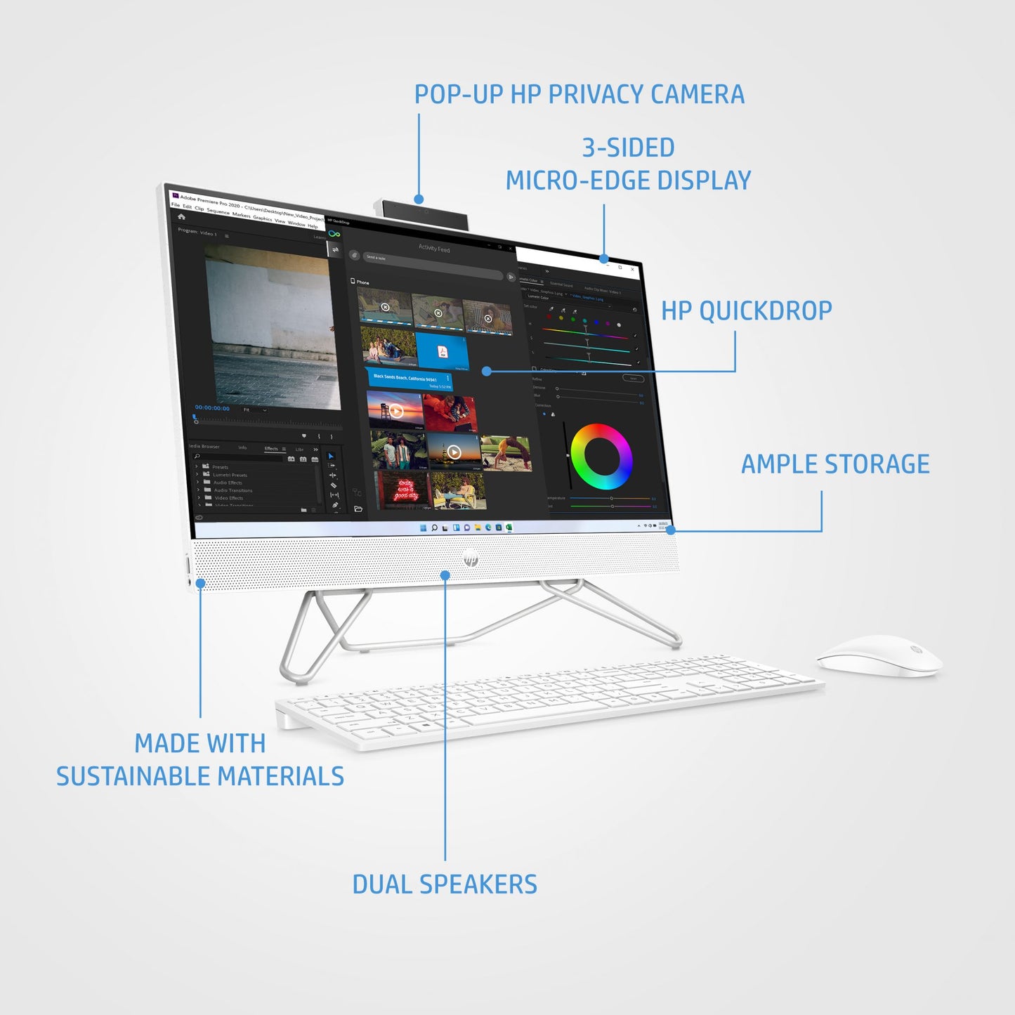 HP 24-cb0033na Intel® Celeron® 60.5 cm (23.8") 1920 x 1080 pixels 4 GB DDR4-SDRAM 256 GB SSD All-in-One PC Windows 11 Home Wi-Fi 5 (802.11ac) White