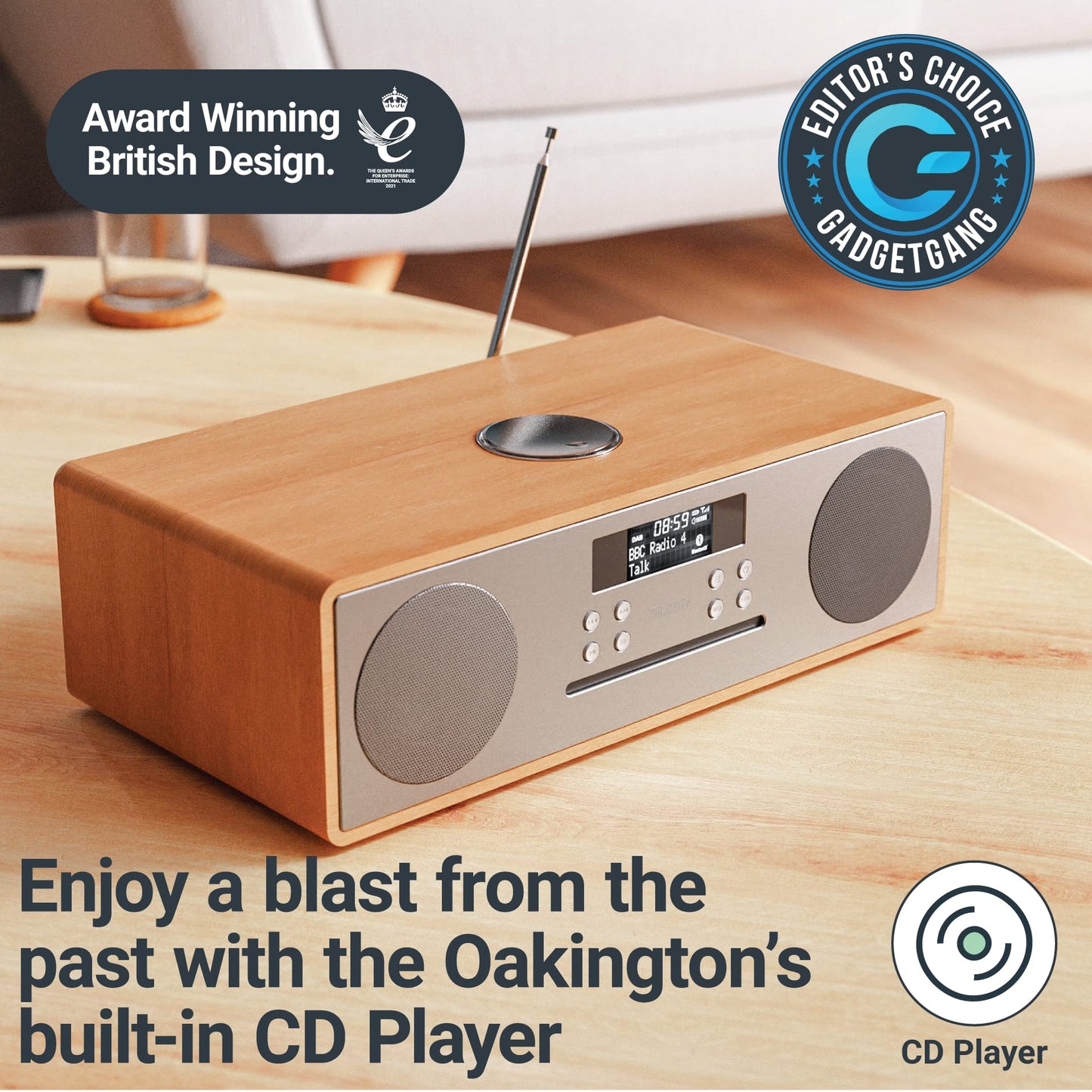 Majority Oakington Bluetooth Hi-Fi Compact Stereo System FM CD DAB Radio Oak