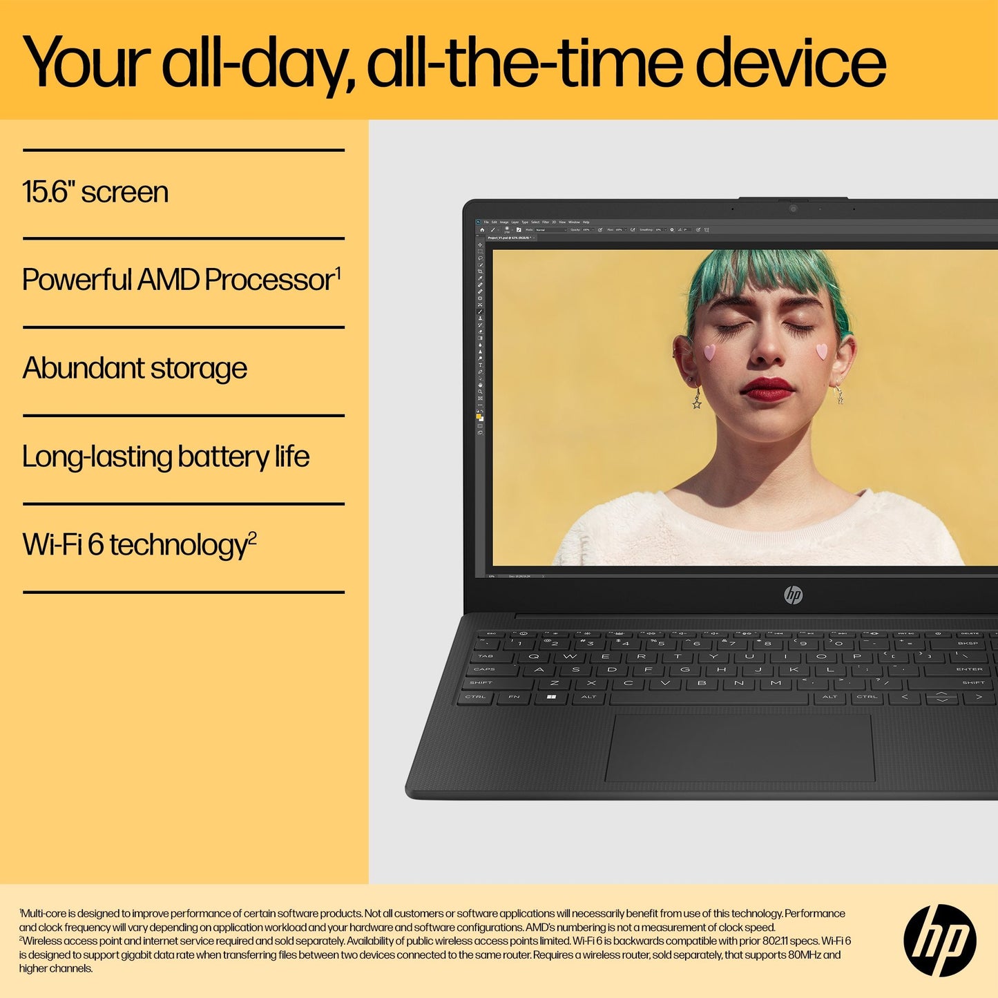 HP 15-fc0017na AMD Ryzen™ 5 7520U Laptop 39.6 cm (15.6") Full HD 8 GB LPDDR5-SDRAM 256 GB SSD Wi-Fi 6 (802.11ax) Windows 11 Home Black