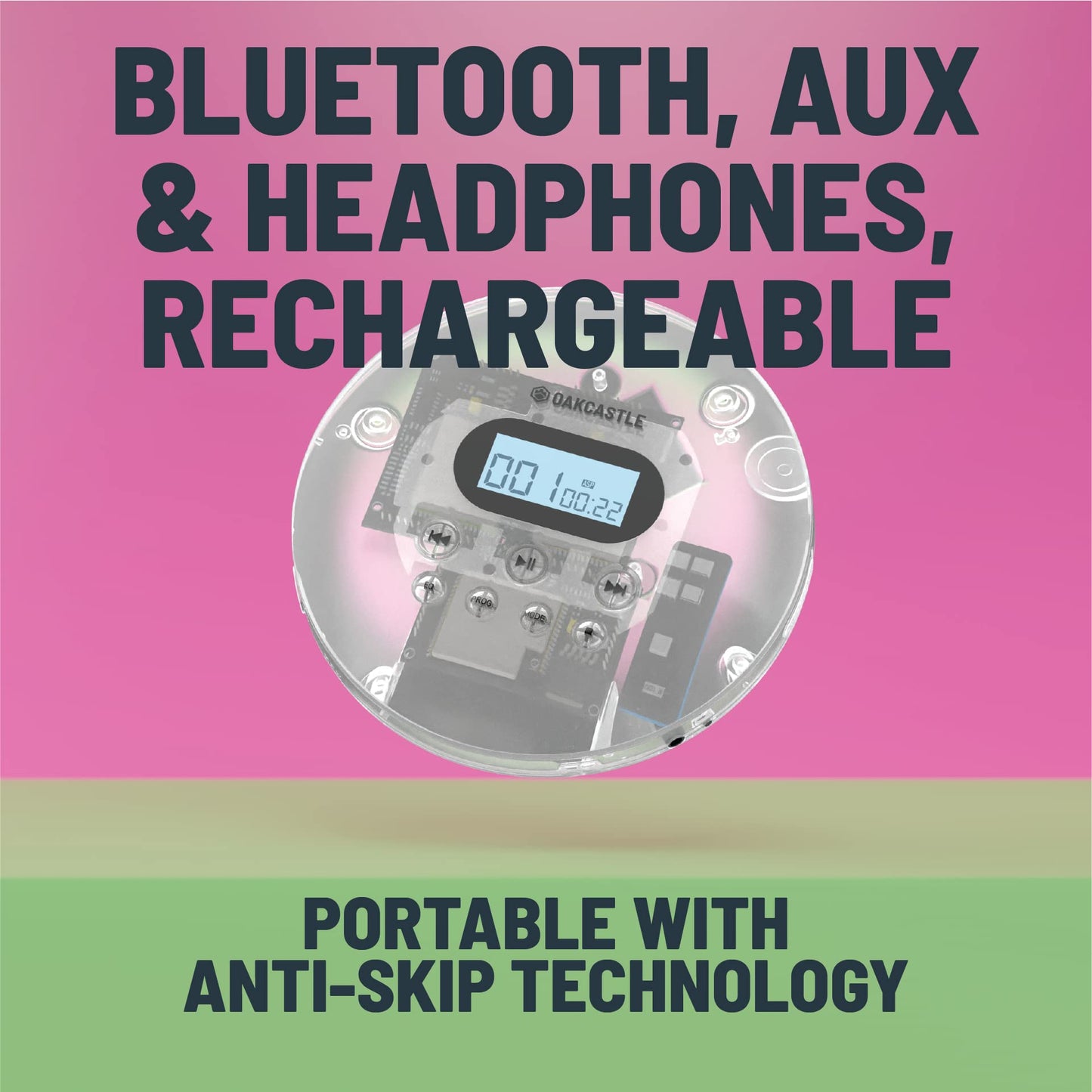 Majority Oakcastle CD100 Bluetooth Portable CD Player - Clear