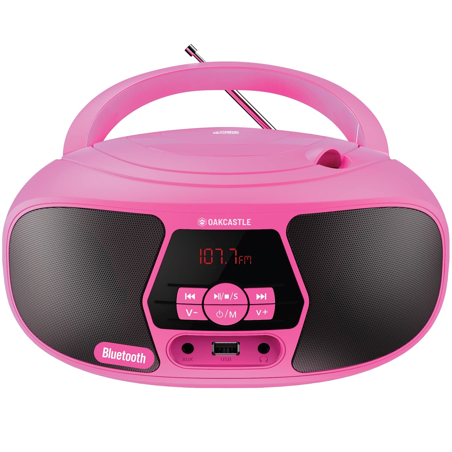 Oakcastle BX200 Portable CD Player Boombox Pink Bluetooth FM Radio USB & Aux