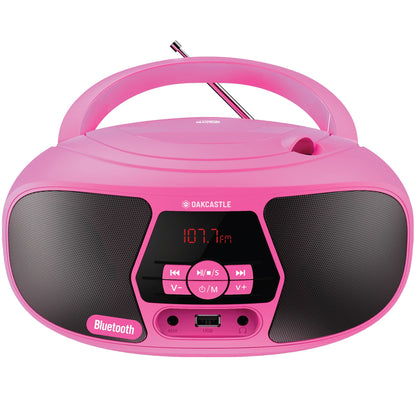 Oakcastle BX200 Portable CD Player Boombox Pink Bluetooth FM Radio USB & Aux