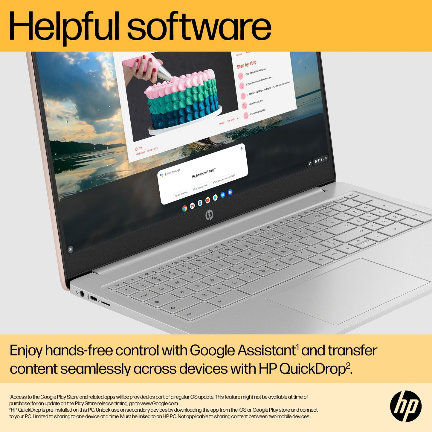 HP Chromebook 15a-na0001na 39.6 cm (15.6") HD Intel® Celeron® N4500 4 GB LPDDR4x-SDRAM 64 GB eMMC Wi-Fi 5 (802.11ac) ChromeOS Silver