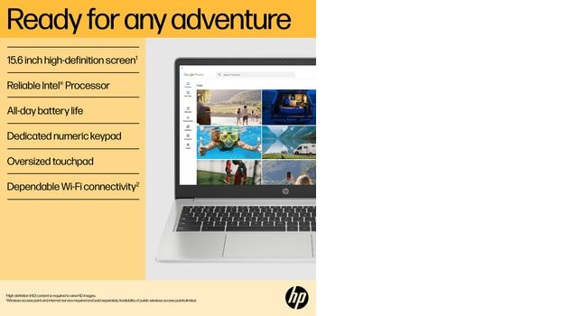 HP Chromebook 15a-na0001na 39.6 cm (15.6") HD Intel® Celeron® N4500 4 GB LPDDR4x-SDRAM 64 GB eMMC Wi-Fi 5 (802.11ac) ChromeOS Silver