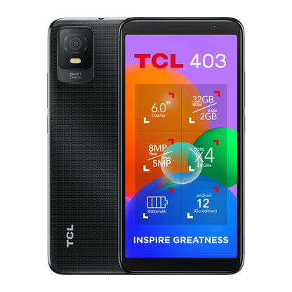 TCL 40 403 15.2 cm (6") Dual SIM Android 12 Go edition 4G Micro-USB B 2 GB 32 GB 3000 mAh Black