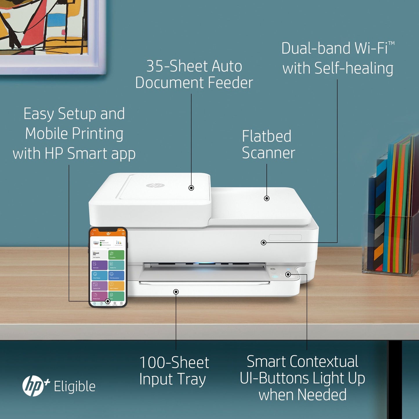 HP ENVY HP 6430e All-in-One Printer, Color, Printer for Home, Print, copy, scan, send mobile fax, Wireless; HP+; HP Instant Ink eligible; Print from phone or tablet