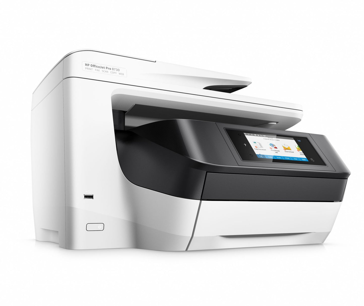HP OfficeJet Pro 8730 All-in-One Printer, Color, Printer for Home, Print, copy, scan, fax, 50-sheet ADF; Front-facing USB printing; Scan to email/PDF; Two-sided printing