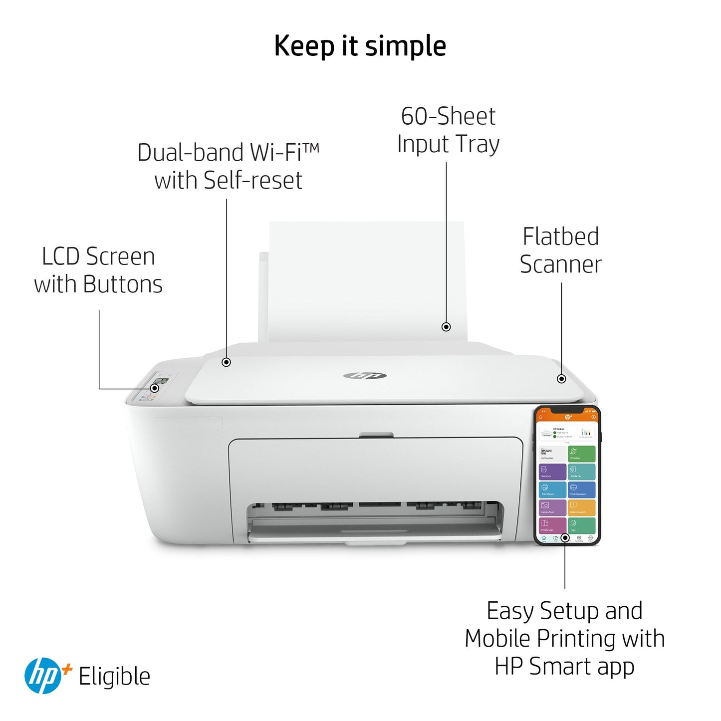 HP DeskJet HP 2710e All-in-One Printer, Color, Printer for Home, Print, copy, scan, Wireless; HP+; HP Instant Ink eligible; Print from phone or tablet