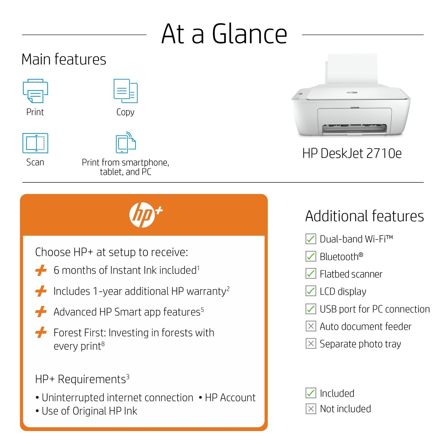HP DeskJet HP 2710e All-in-One Printer, Color, Printer for Home, Print, copy, scan, Wireless; HP+; HP Instant Ink eligible; Print from phone or tablet