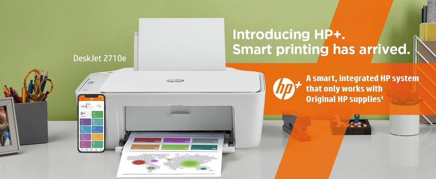 HP DeskJet HP 2710e All-in-One Printer, Color, Printer for Home, Print, copy, scan, Wireless; HP+; HP Instant Ink eligible; Print from phone or tablet