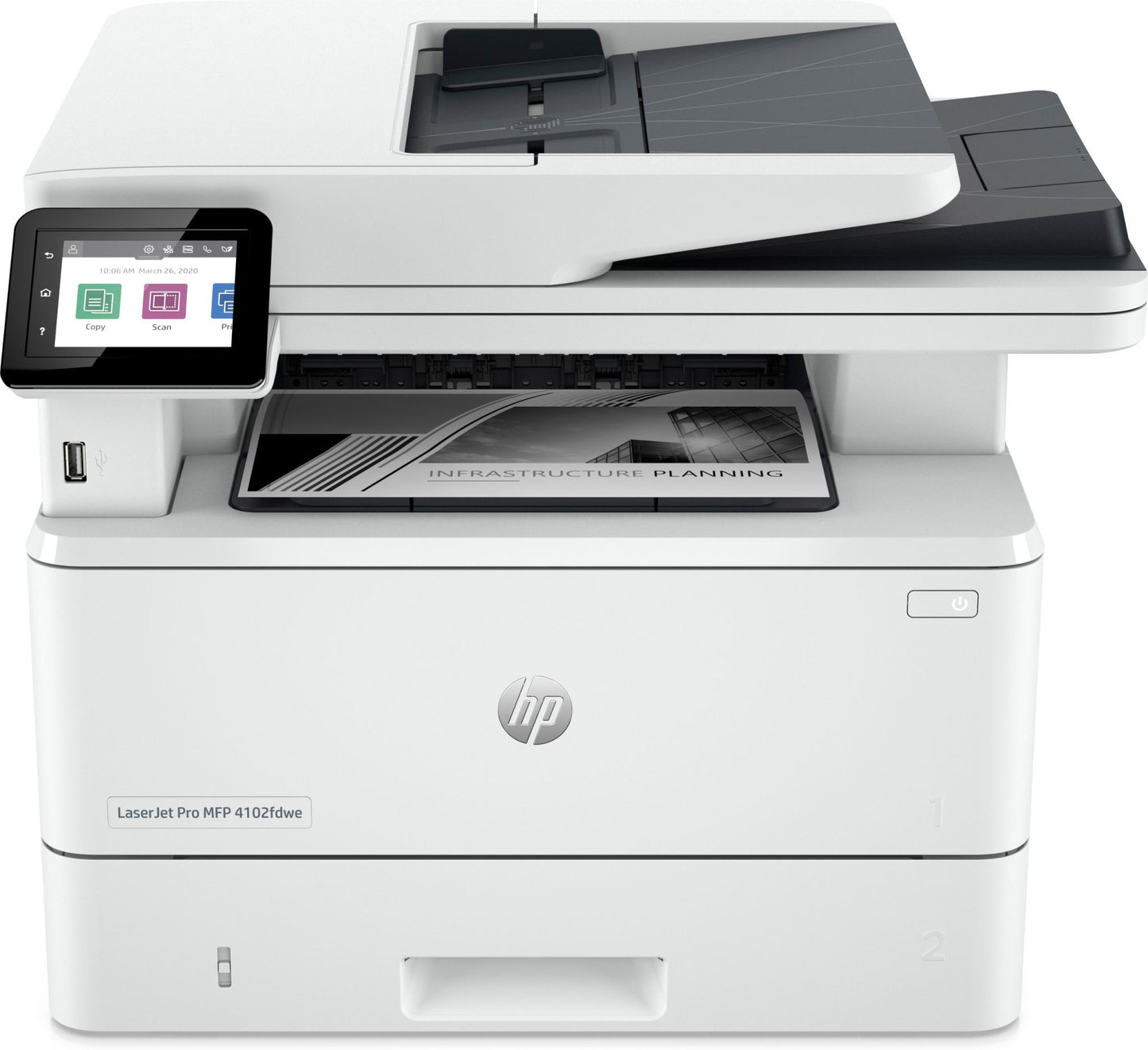 HP LaserJet Pro MFP 4102fdwe Printer, Black and white, Printer for Small medium business, Print, copy, scan, fax, Two-sided printing; Two-sided scanning; Scan to email; Front USB flash drive port