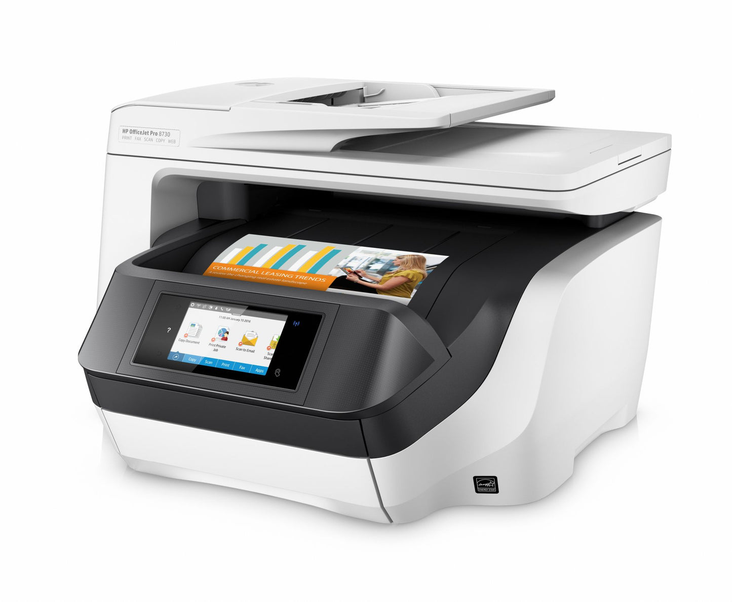 HP OfficeJet Pro 8730 All-in-One Printer, Color, Printer for Home, Print, copy, scan, fax, 50-sheet ADF; Front-facing USB printing; Scan to email/PDF; Two-sided printing