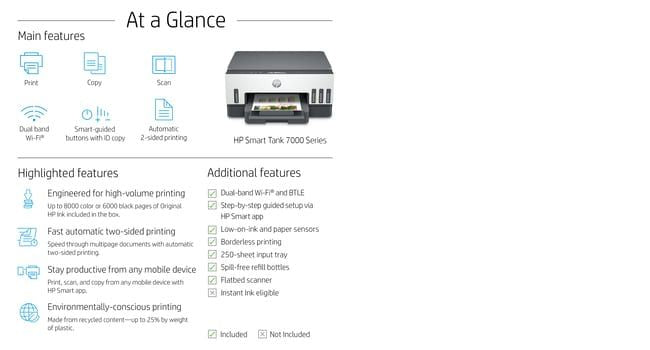 HP Smart Tank 7005e All-in-One, Print, scan, copy, wireless, Scan to PDF