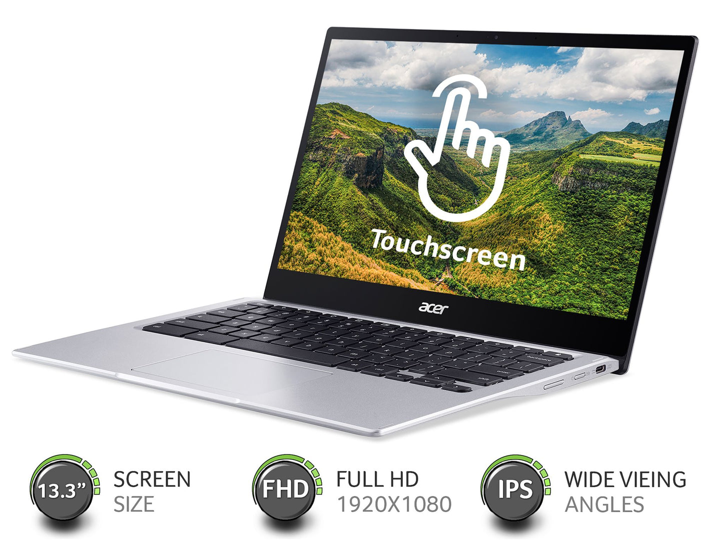 Acer Chromebook Spin 513 CP513-1H - (Qualcomm SC7180, 4GB RAM, 64GB eMMC, 13.3 inch Full HD Touchscreen Display, Chrome OS, Silver)