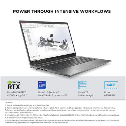 HP ZBook Power 15.6 inch G8 i5-11400H Mobile workstation 39.6 cm (15.6") Full HD Intel® Core™ i5 16 GB DDR4-SDRAM 512 GB SSD NVIDIA T600 Wi-Fi 6 (802.11ax) Windows 10 Pro Grey