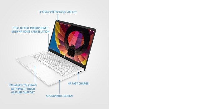 HP 14-eg0001na Laptop 35.6 cm (14") Full HD Qualcomm Snapdragon 7c Gen 2 4 GB LPDDR4x-SDRAM 128 GB eMMC Wi-Fi 5 (802.11ac) Windows 11 Home Silver