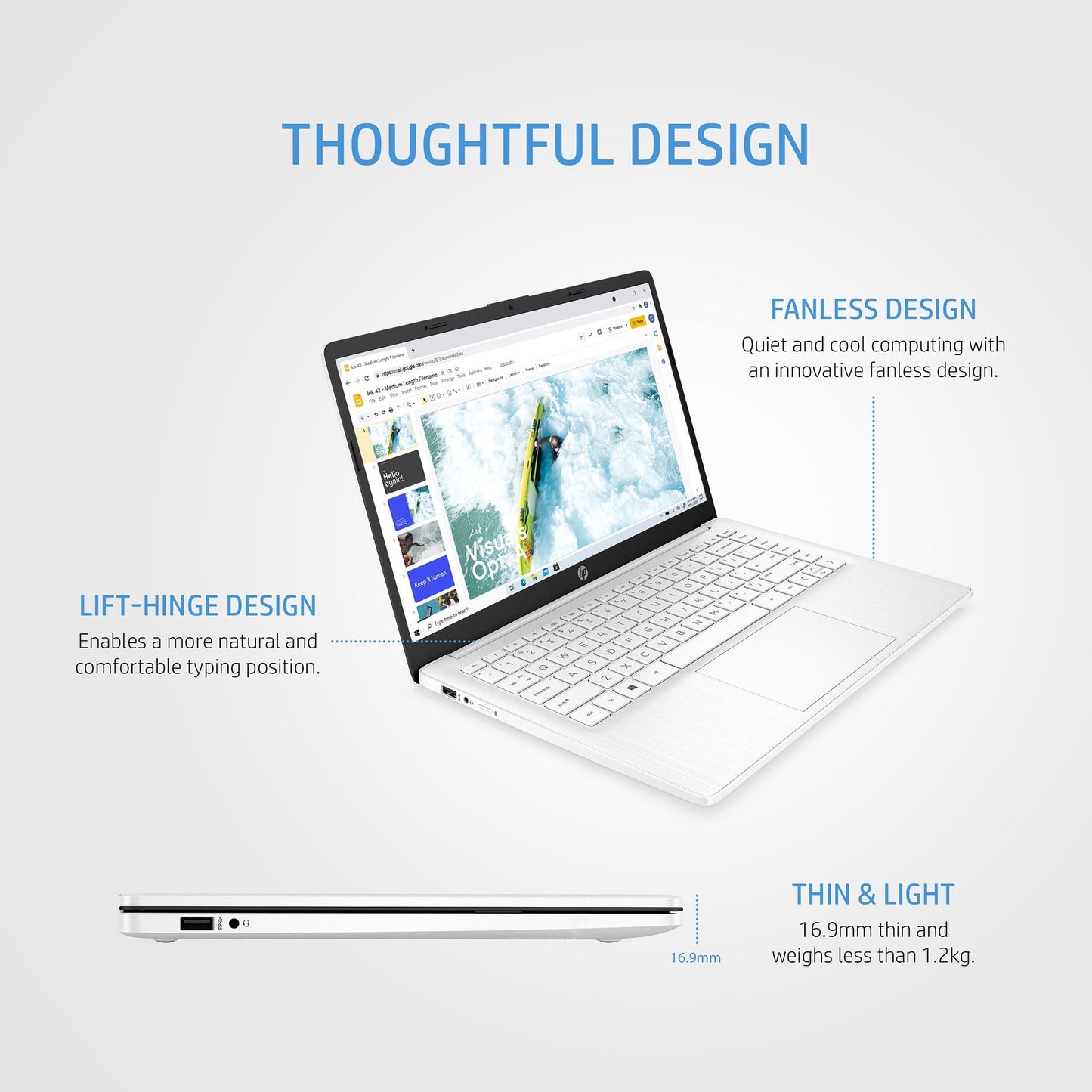 HP 14-eg0001na Laptop 35.6 cm (14") Full HD Qualcomm Snapdragon 7c Gen 2 4 GB LPDDR4x-SDRAM 128 GB eMMC Wi-Fi 5 (802.11ac) Windows 11 Home Silver