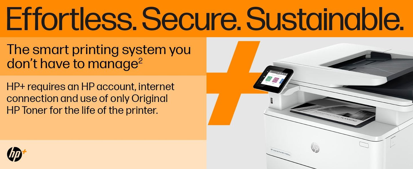HP LaserJet Pro MFP 4102fdwe Printer, Black and white, Printer for Small medium business, Print, copy, scan, fax, Two-sided printing; Two-sided scanning; Scan to email; Front USB flash drive port