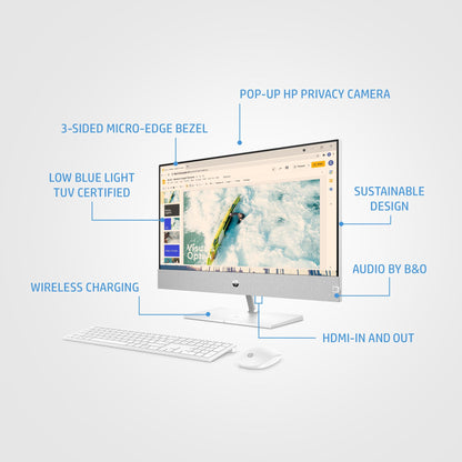 HP Pavilion 24-ca1000na Intel® Core™ i5 60.5 cm (23.8") 1920 x 1080 pixels 8 GB DDR4-SDRAM 512 GB SSD All-in-One PC Windows 11 Home Wi-Fi 5 (802.11ac) White