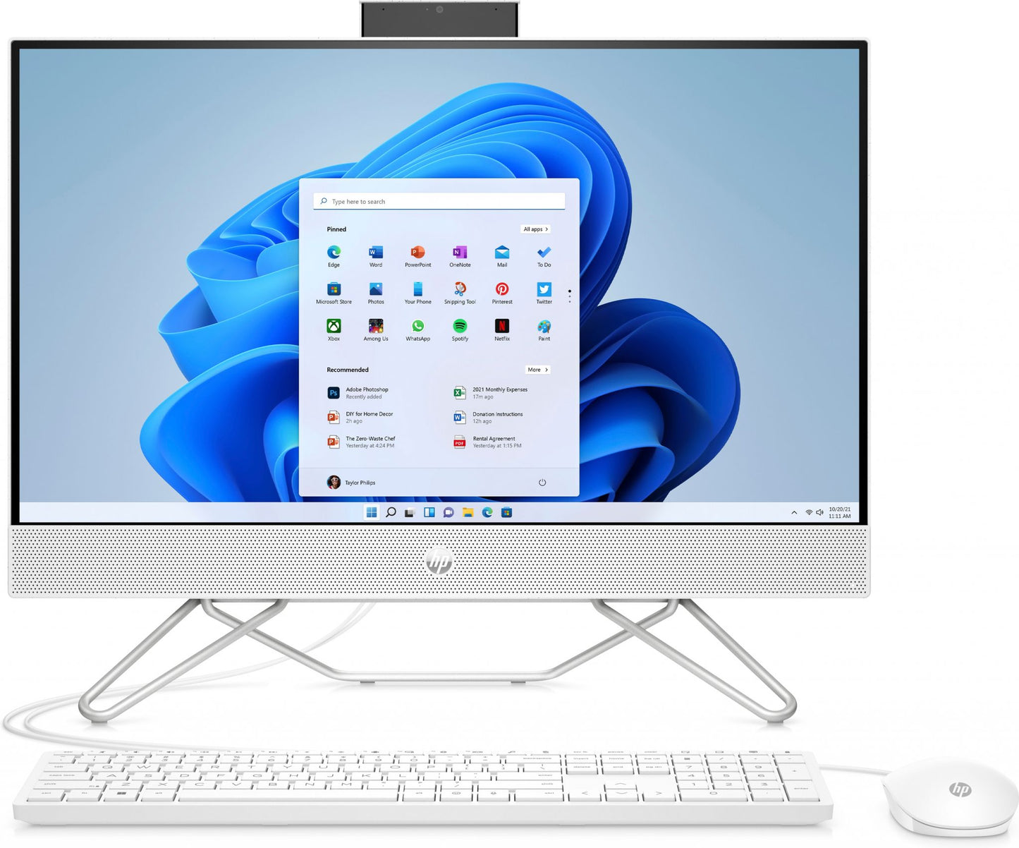HP 24-cb1006na AMD Ryzen™ 3 60.5 cm (23.8") 1920 x 1080 pixels 8 GB DDR4-SDRAM 256 GB SSD All-in-One PC Windows 11 Home Wi-Fi 5 (802.11ac) White
