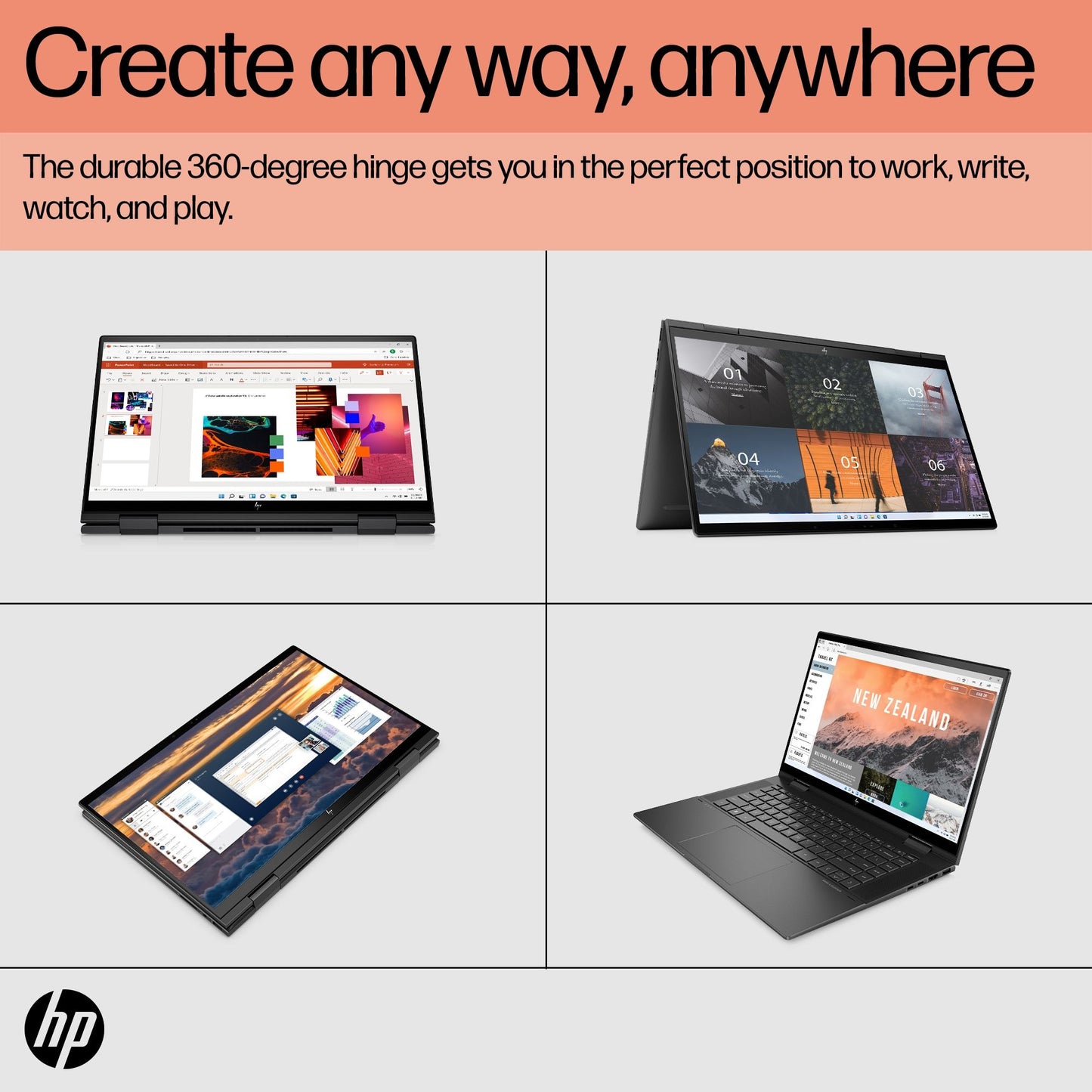HP ENVY x360 15-ey0501sa Hybrid (2-in-1) 39.6 cm (15.6") Touchscreen Full HD AMD Ryzen™ 5 5625U 8 GB DDR4-SDRAM 512 GB SSD Wi-Fi 6E (802.11ax) Windows 11 Home Black