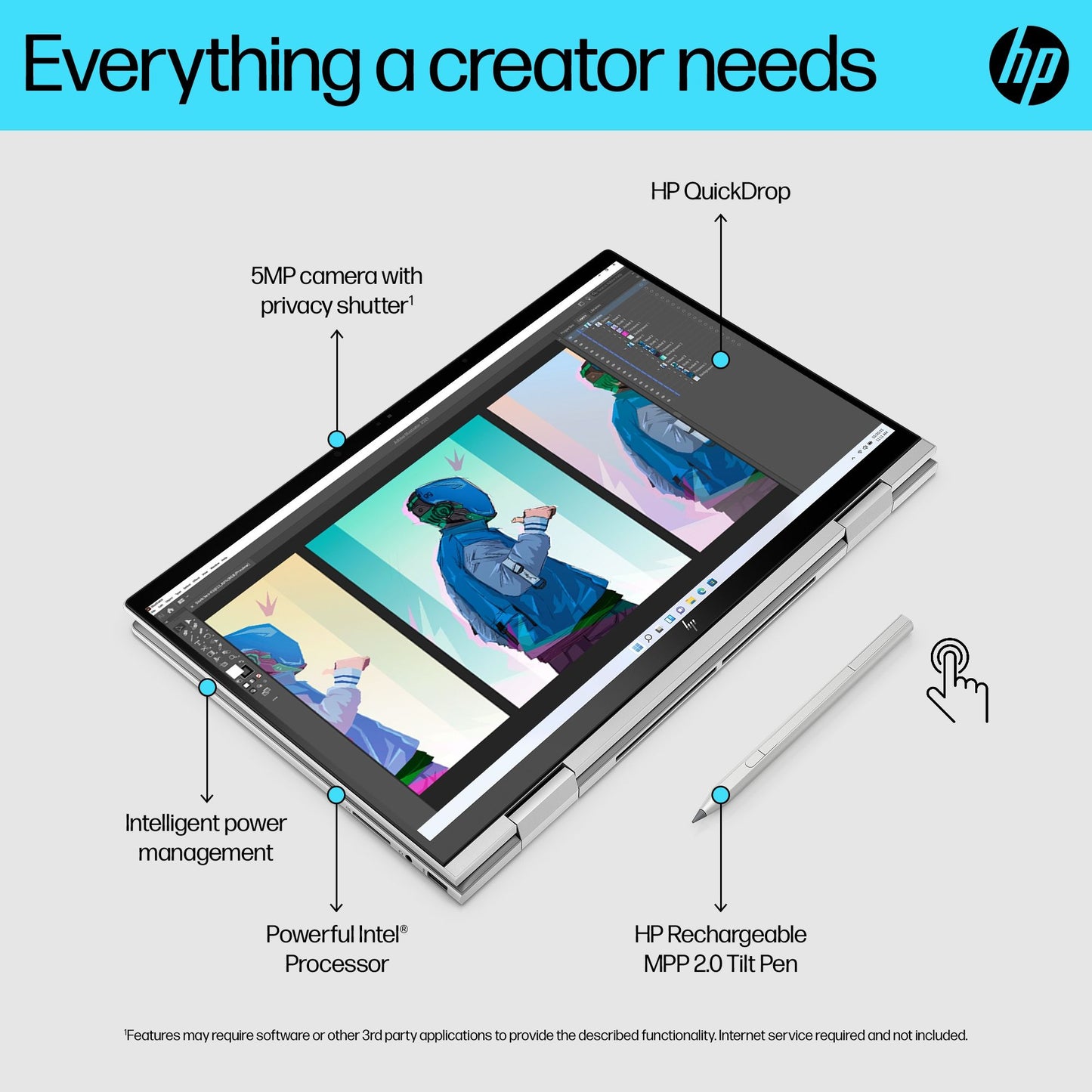 HP ENVY x360 15-ew0504na Hybrid (2-in-1) 39.6 cm (15.6") Touchscreen Full HD Intel® Core™ i5 i5-1240P 8 GB DDR4-SDRAM 512 GB SSD Wi-Fi 6E (802.11ax) Windows 11 Home Silver