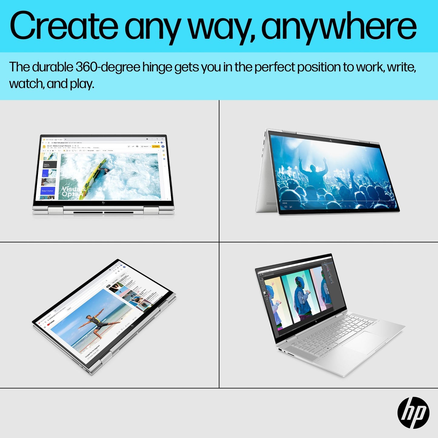 HP ENVY x360 15-ew0504na Hybrid (2-in-1) 39.6 cm (15.6") Touchscreen Full HD Intel® Core™ i5 i5-1240P 8 GB DDR4-SDRAM 512 GB SSD Wi-Fi 6E (802.11ax) Windows 11 Home Silver