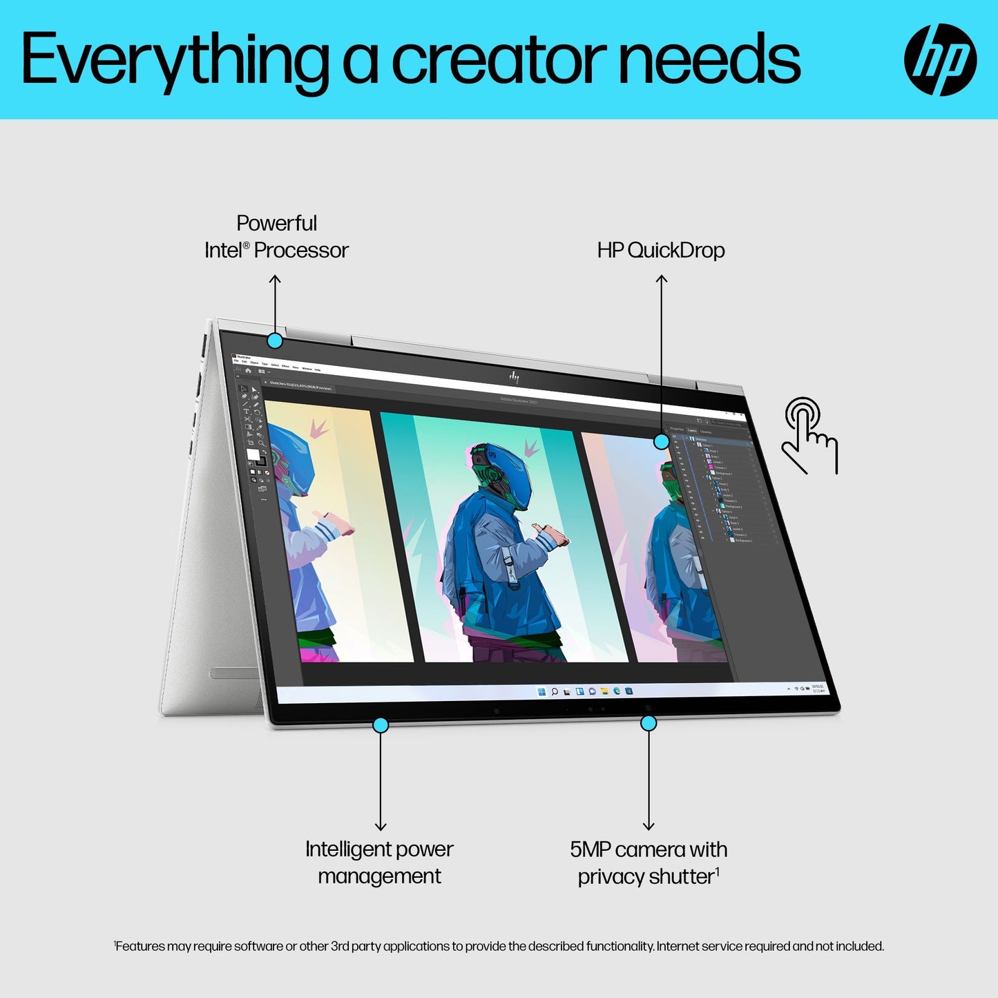 HP ENVY x360 15-ew0504na Hybrid (2-in-1) 39.6 cm (15.6") Touchscreen Full HD Intel® Core™ i5 i5-1240P 8 GB DDR4-SDRAM 512 GB SSD Wi-Fi 6E (802.11ax) Windows 11 Home Silver