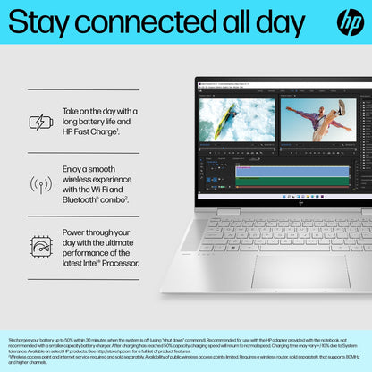 HP ENVY x360 15-ew0504na Hybrid (2-in-1) 39.6 cm (15.6") Touchscreen Full HD Intel® Core™ i5 i5-1240P 8 GB DDR4-SDRAM 512 GB SSD Wi-Fi 6E (802.11ax) Windows 11 Home Silver