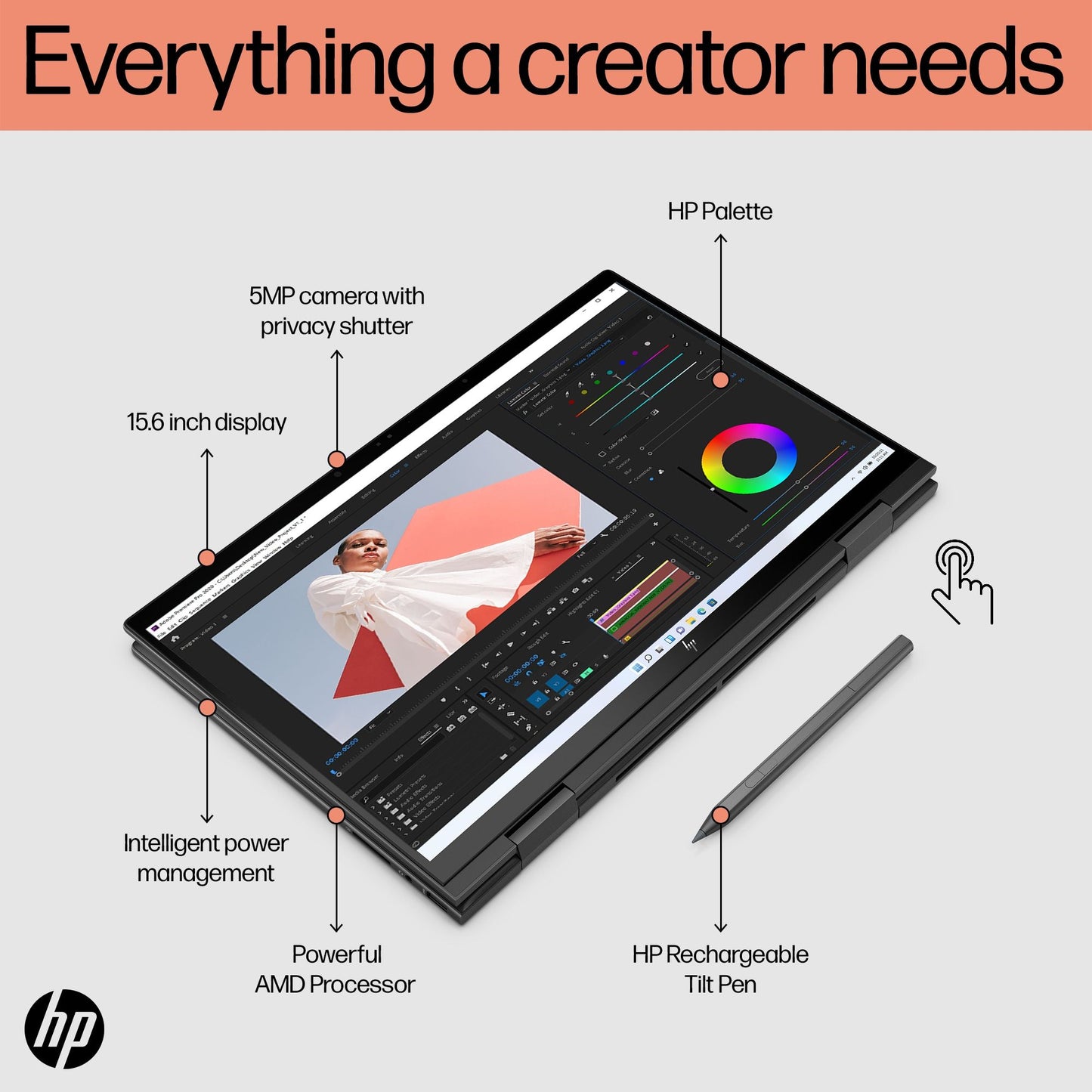 HP ENVY x360 15-ey0502sa Hybrid (2-in-1) 39.6 cm (15.6") Touchscreen Full HD AMD Ryzen™ 7 5825U 16 GB DDR4-SDRAM 512 GB SSD Wi-Fi 6E (802.11ax) Windows 11 Home Black