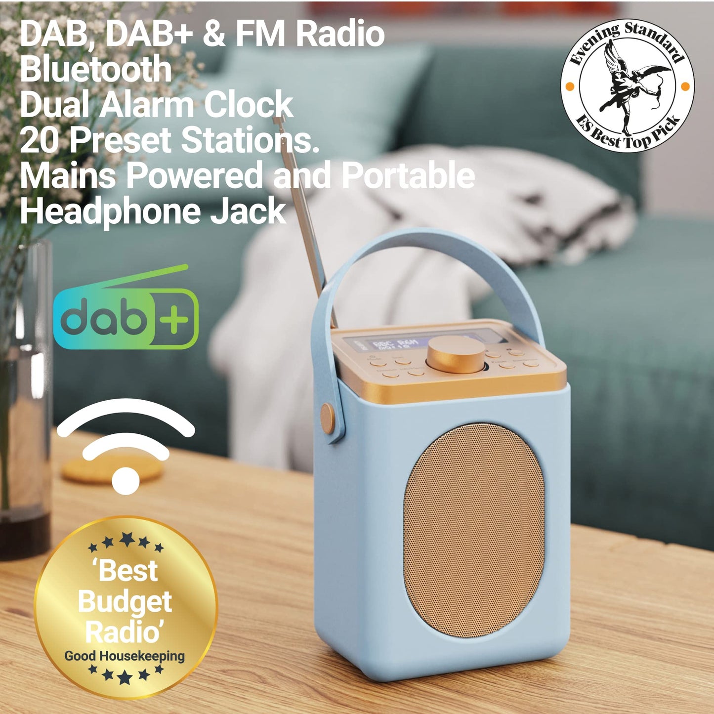 Majority Little Shelford DAB Portable Radio Bluetooth FM 20 Preset Duck Egg Blue