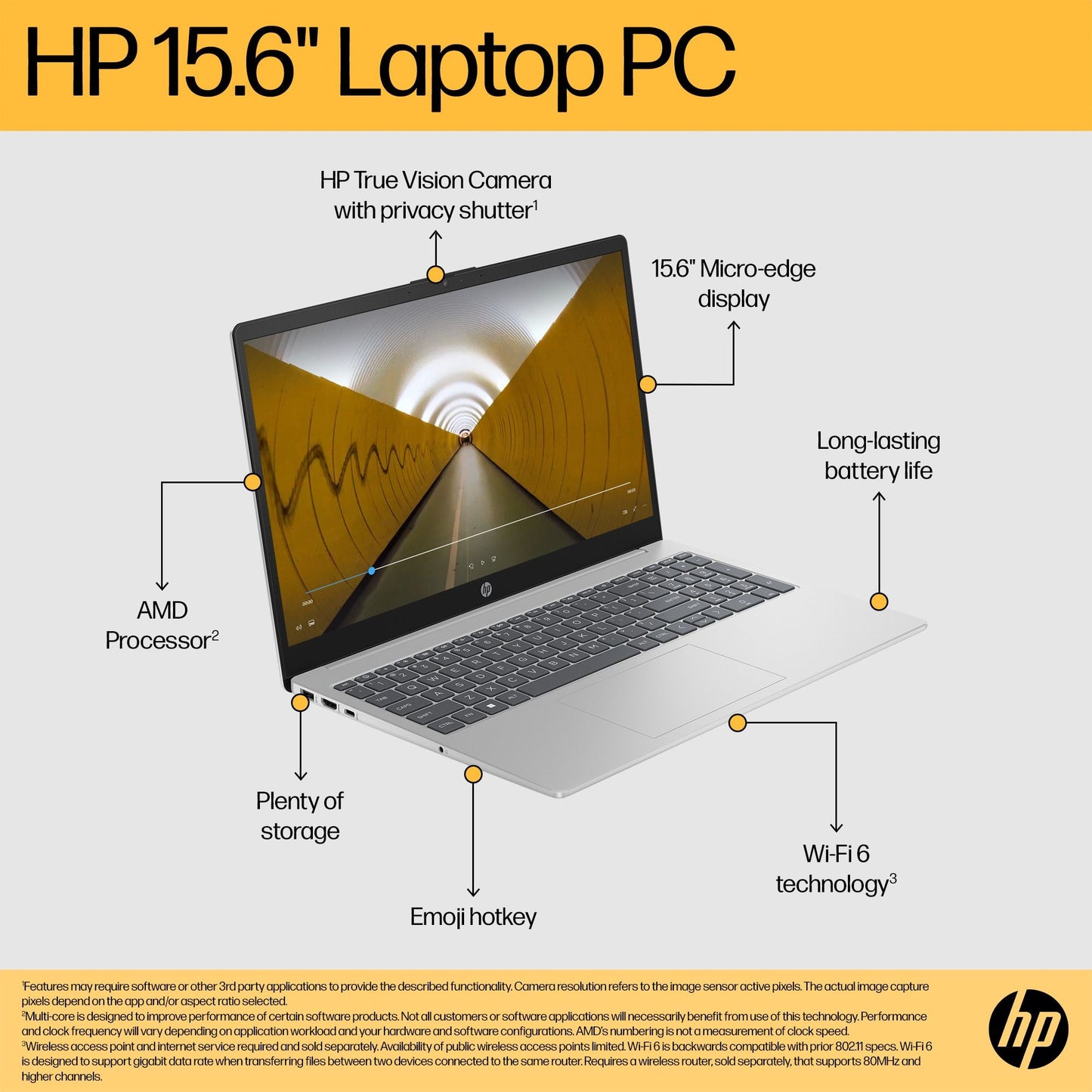 HP 15-fc0016na Laptop 39.6 cm (15.6") Full HD AMD Ryzen™ 7 7730U 8 GB DDR4-SDRAM 512 GB SSD Wi-Fi 6 (802.11ax) Windows 11 Home Black