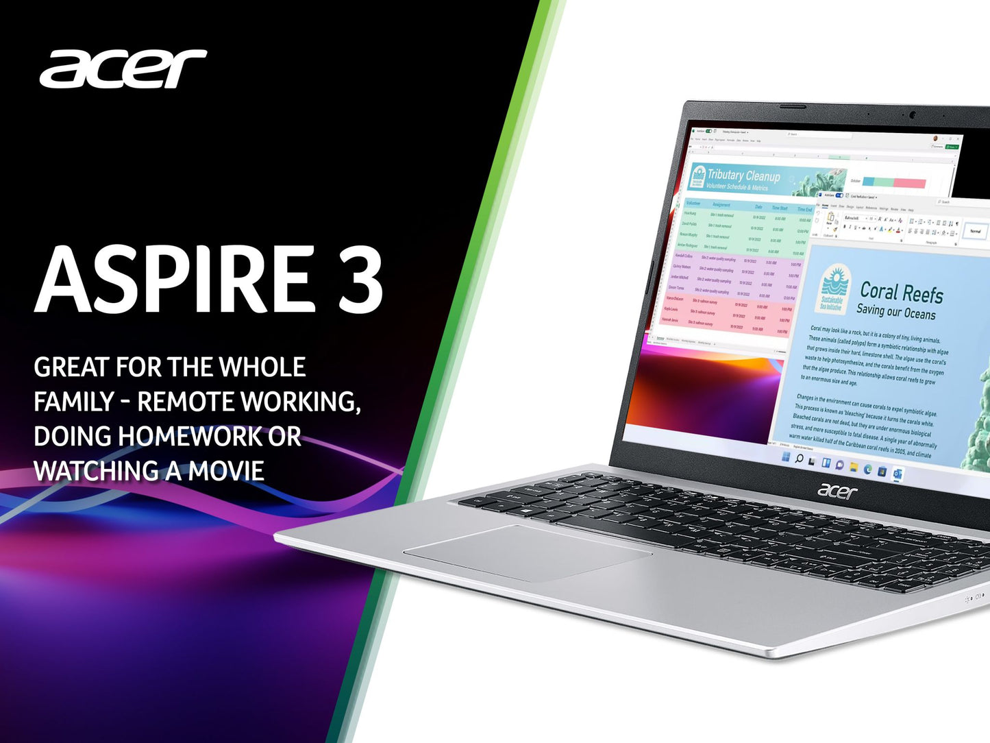 Acer Aspire 3 A315-58 (Intel Core i3, 8GB RAM, 256GB SSD, 15.6" Full HD (1920x1080) display)