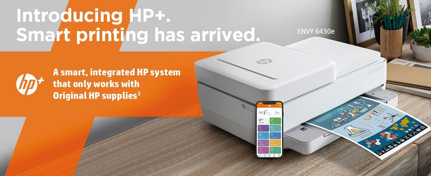 HP ENVY HP 6430e All-in-One Printer, Color, Printer for Home, Print, copy, scan, send mobile fax, Wireless; HP+; HP Instant Ink eligible; Print from phone or tablet