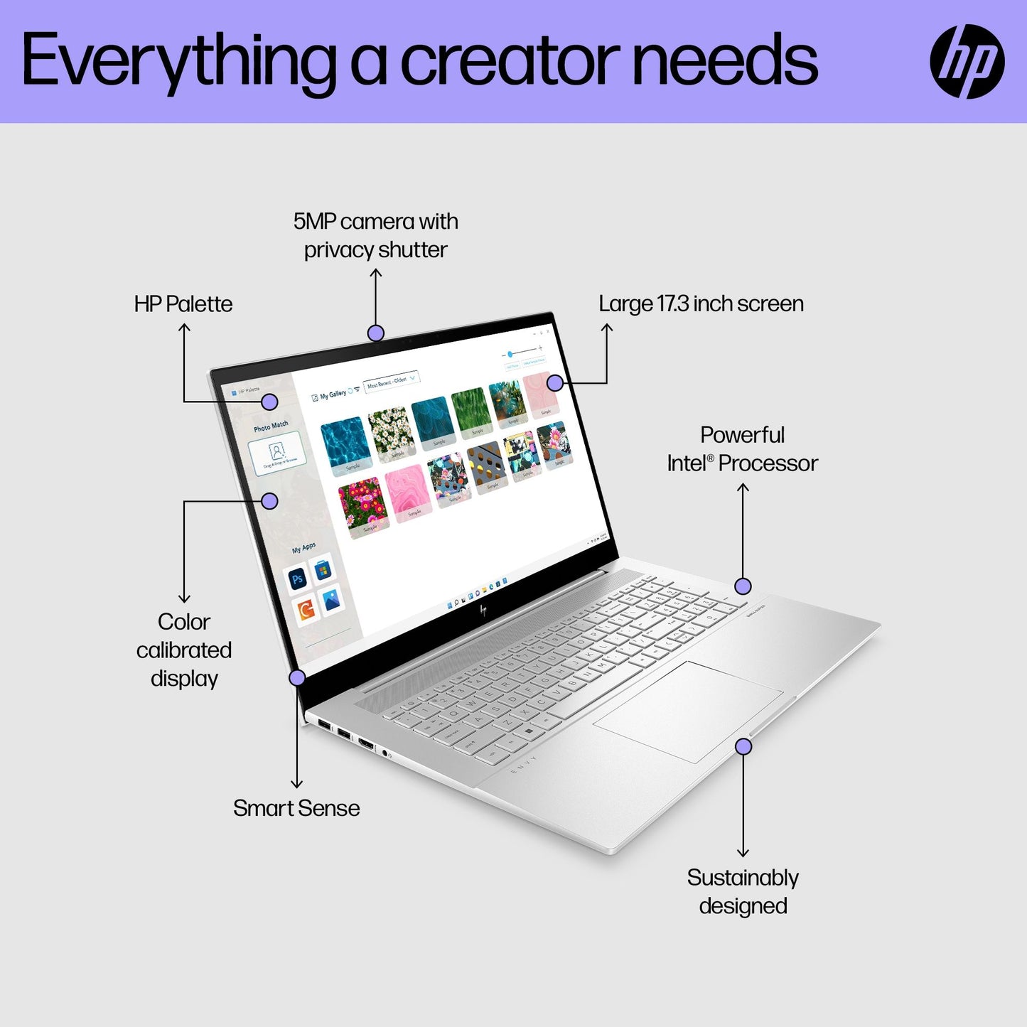 HP ENVY 17-cr0003na Laptop 43.9 cm (17.3") Touchscreen Full HD Intel® Core™ i5 i5-1240P 8 GB DDR4-SDRAM 512 GB SSD Wi-Fi 6E (802.11ax) Windows 11 Home Silver