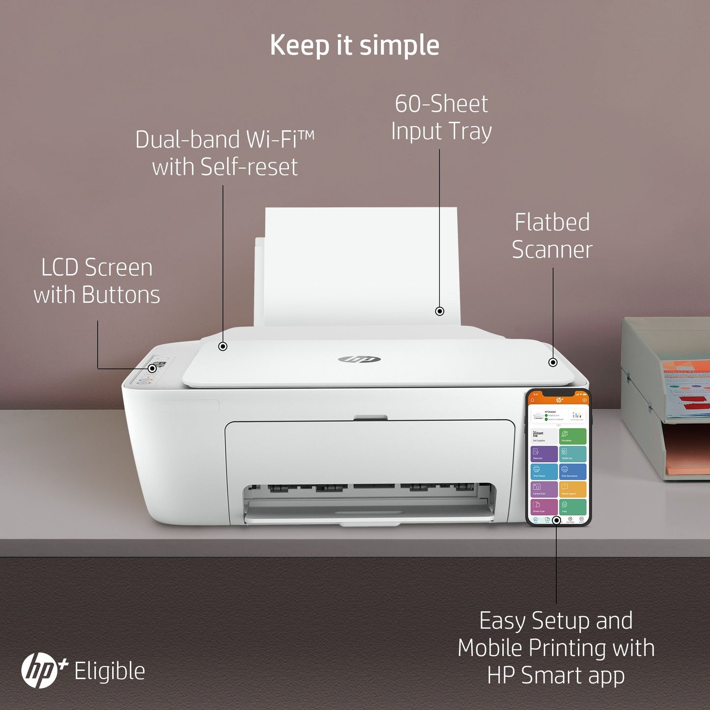 HP DeskJet HP 2710e All-in-One Printer, Color, Printer for Home, Print, copy, scan, Wireless; HP+; HP Instant Ink eligible; Print from phone or tablet