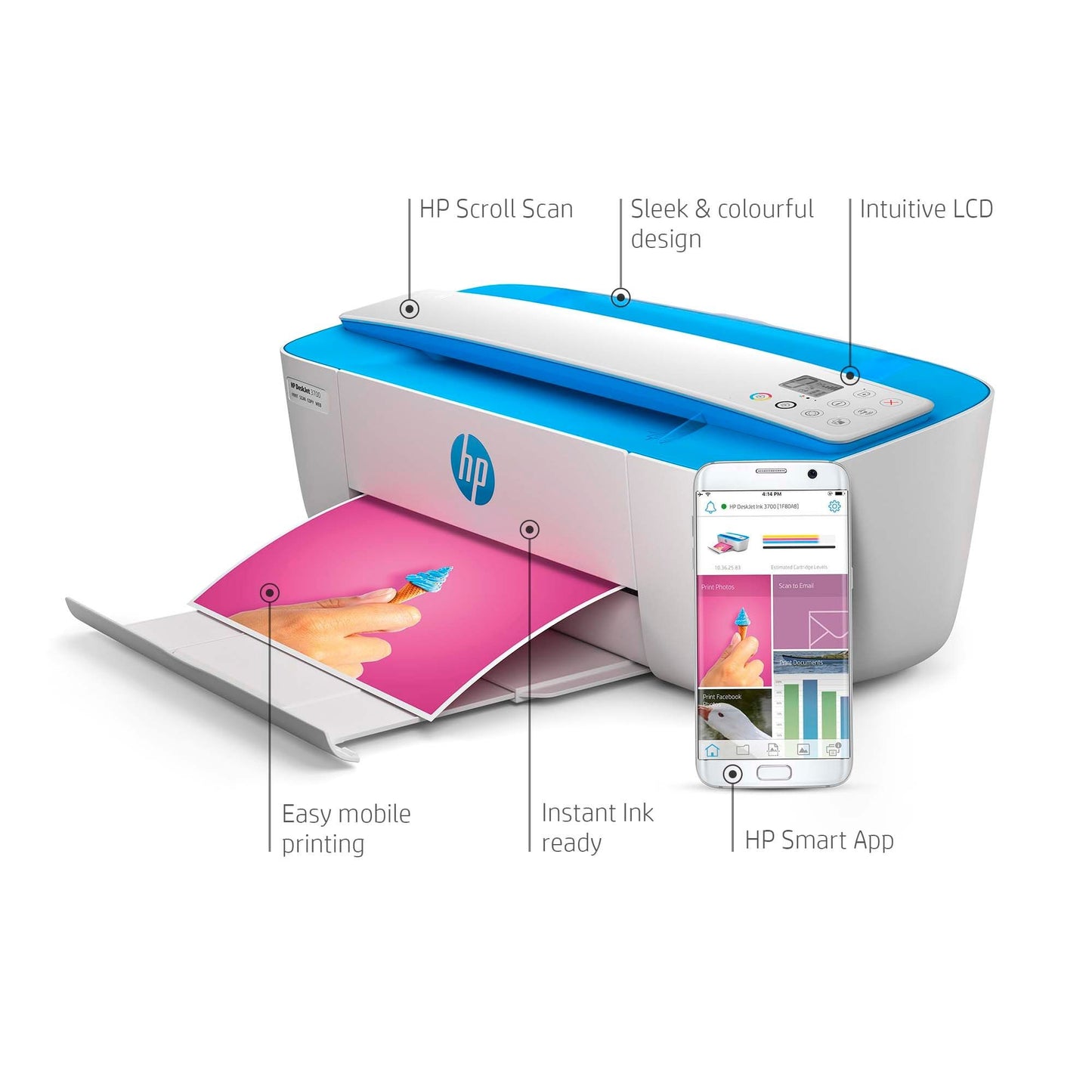 HP DeskJet 3760 All-in-One Printer, Color, Printer for Home, Print, copy, scan, wireless, Wireless; Instant Ink eligible; Print from phone or tablet; Scan to PDF