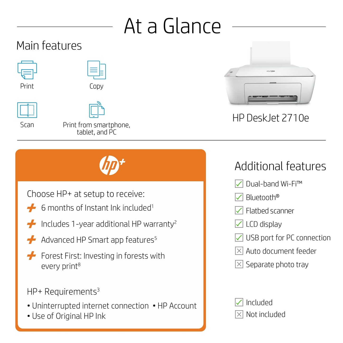 HP DeskJet HP 2710e All-in-One Printer, Color, Printer for Home, Print, copy, scan, Wireless; HP+; HP Instant Ink eligible; Print from phone or tablet
