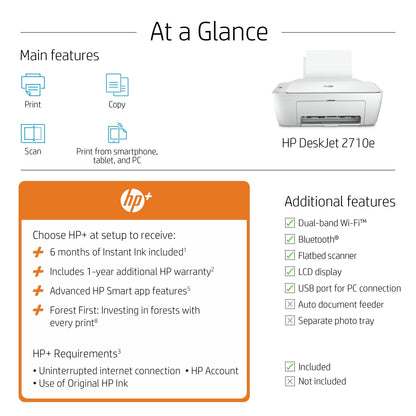 HP DeskJet HP 2710e All-in-One Printer, Color, Printer for Home, Print, copy, scan, Wireless; HP+; HP Instant Ink eligible; Print from phone or tablet