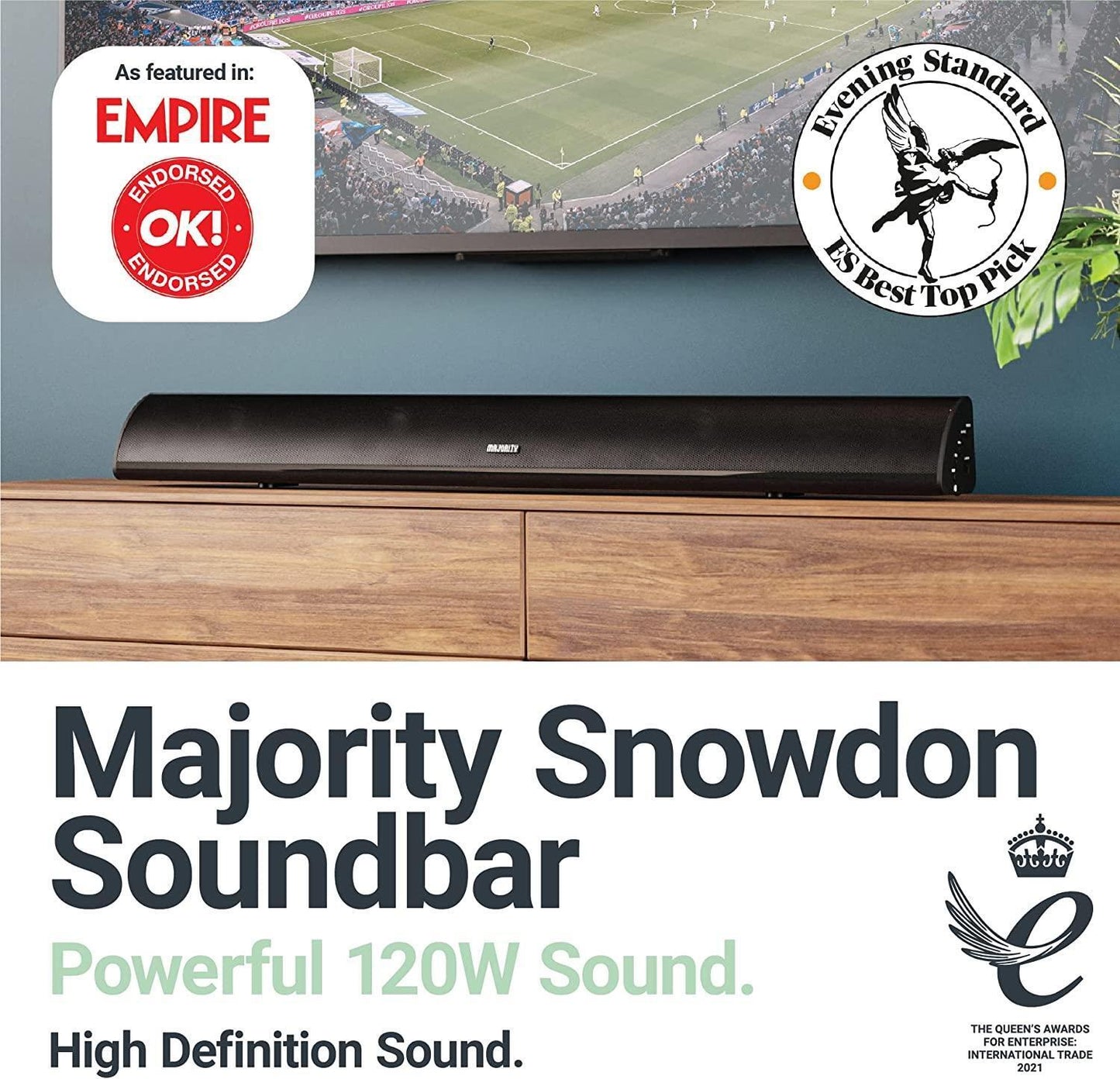 Majority Snowdon II Sound bar TV 120 WATTS 2.1 Channel Wireless Black